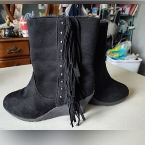 Women black wedges boots